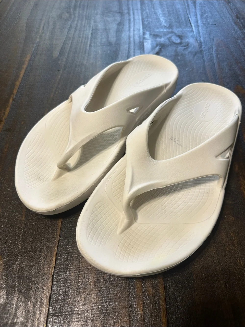 White Oofos Foam Flip Flop Sandals